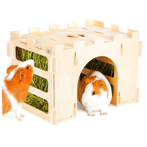 Bienbee Guinea Pig Hay Feeder, Wooden Rabbit Hay Feeder Guinea Pig Hideout Guinea Pig Cage Accessories for Bunny Chinchilla Hamster Hedgehog Small Animals