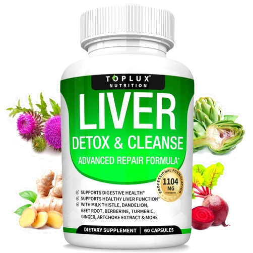 Toplux Liver Cleanse Detox & Repair Formula Liver Detox Supplement – Milk Thistle with Dandelion, Artichoke, Turmeric, Beet Root, Turmeric & More for Natural Fast Herbal Cleansing Non-gmo Vegan 60 Capsules