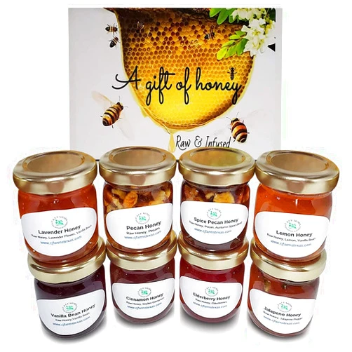 C&J Farms Texas Artisan Seasoning C&J Farms Texas Gourmet Artisan Seasonings A Gift of Honey Set- 8 Piece Sweet Variety Box- Pure, Raw, Natural Infused Honey by TX Bees in Sampler Jars