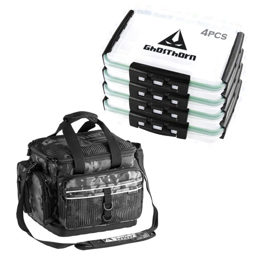 Ghosthorn Fishing Tackle Box, Waterproof 3600 and 3700 Tackle Trays, Plastic Tackle Box Organizer with Removable Dividers Storage Lure Box for Lures 1 and 4 Pack