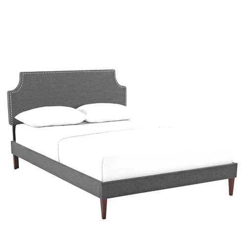 Ergode Corene Platform Bed | Solid Wood Frame | Polyester Upholstery | Tapered Legs | Memory Foam Mattress Compatible | Modern Bedroom Decor | Full Size, Gray