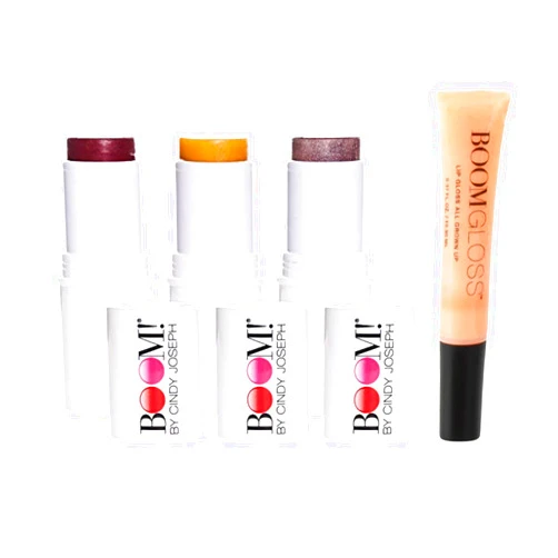 BOOM! by Cindy Joseph Complete Look Bundle - 3-Pack Boom Makeup Sticks and Boom Gloss: Blush Stick, Highlighter Stick, Moisturizer Stick, and Translucent Gloss - All You Need for a Flawless Look