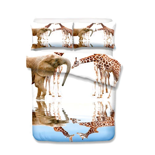 Annier Duvet Cover Comforter Sets Bedding 3D Print Elephant Giraffe Primeval Forest Dream Bed Sets 3PCS with Quilt Covers/Sheets/Pillowcases Twin/Full/King/Queen (1,Twin(172x218cm-3pcs))