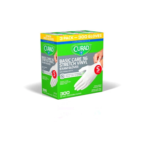 Curad Basic Care 3G Stretch Vinyl Exam Gloves, Powder Free