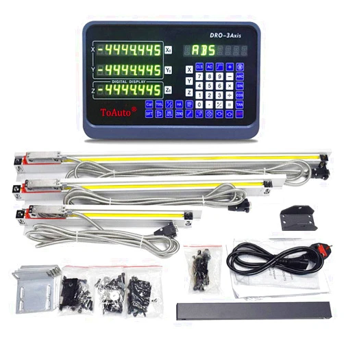 TOAUTO DRO 3 Axis Digital Readout Display +3pc Glass Linear Scale for CNC Mill Lathe Machine (250+350+400)