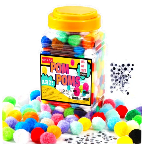 Magipipe [400 Pcs] 300PCS 1Inch Pom Poms with 100PCS Wiggle Eyes, Multicolor Craft Pom Pom Balls for Kids DIY Arts and Crafts Projects Decorations
