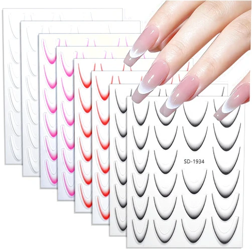 Jremg 3D French Tip Nail Stickers Kit - Reusable Self-Adhesive Nail Art Decals with Geometric Patterns, DIY Manicure Designs for Women, 10 Sheets Easy Apply Salon-Quality