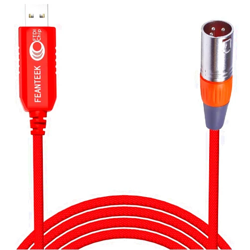 Feanteek USB to DMX Adapter RS485 Converter 3PIN XLR Male DMX512 Freestyler Software PC Control Dimmer Cable with FTDI Chip Support Win10 Mac OS(6ft/1.8m), Red