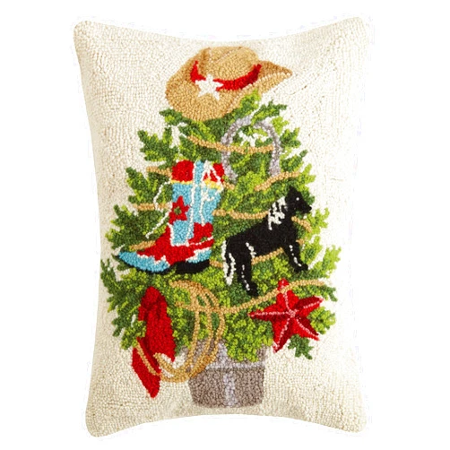Peking Handicraft 31ML468C20OB Christmas Tree Western Hook Pillow, 20-inch High, Wool and Cotton