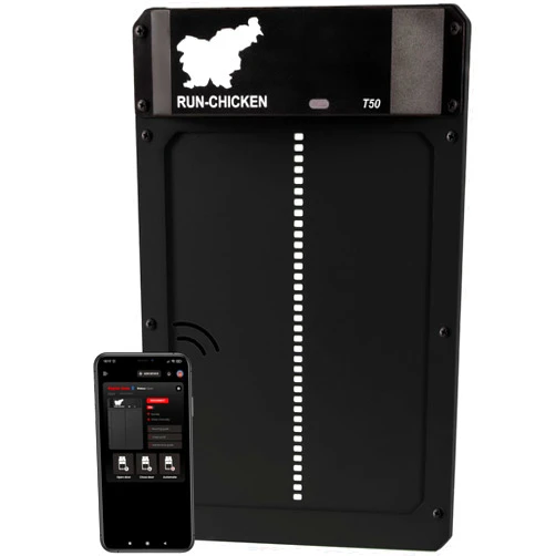 RUN-CHICKEN Automatic Chicken Coop Door Opener for Chicken Runs – App & Timer Control, Battery Powered, Weatherproof Aluminum, Predator Proof & Anti-Pinch – Model T50 (Onyx)
