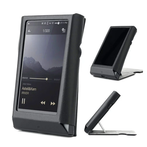MITER CASE for Astell&Kern AK300, Hand Crafted Miter Leather Case Cover [Patented Stand Case] (Black)