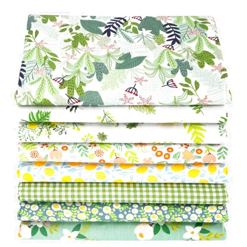 Aubliss 8pcs Fat Quarter Fabric Bundles 19.6'' x 19.6''(50cm x 50cm) Cotton Craft Fabric Pre-Cut Squares Sheets for Patchwork Sewing Quilting Fabric(Green Floral)