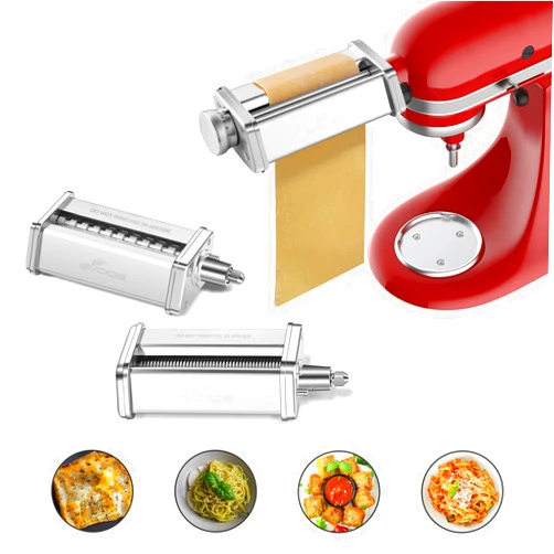 GVODE Pasta Attachment for KitchenAid Stand Mixer Included Pasta Sheet Roller, Spaghetti Cutter and Fettuccine Cutter Pasta Maker Stainless Steel Accessories 3Pcs by Gvode