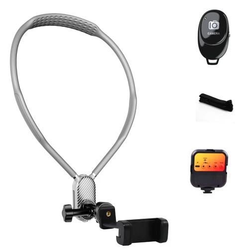 Welinspift Premium Neck Phone Holder with Fill Light & Remote- POV/Vlog Chest Phone Tripod Mount w/Anti-Shake Strap for Hands-Free Recording – Compatible with iPhone 16 15 14 13 12 Series, Andriod Cell Phones