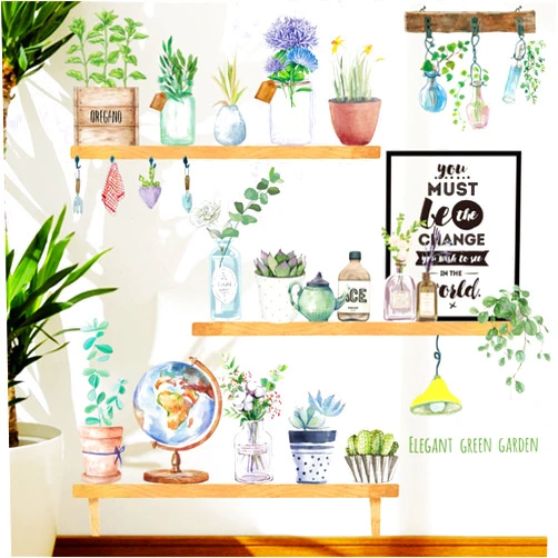 FAYYGYH Green Plant Wall Sticker, Nordic Style1, Waterproof PVC, Wall, Furniture, Window Decal