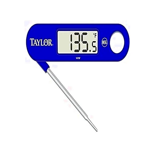 Taylor 1476FDA Compact Folding Probe Digital Thermometer with Magnet and Lanyard, 6.60' Height, 5.06' Width, 0.75' Length, Blue