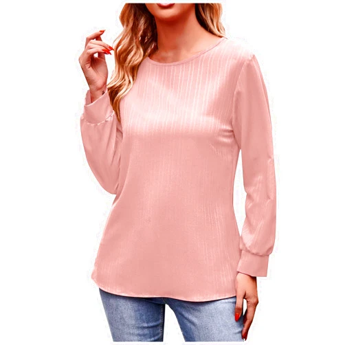 Charella Womens Shirts Casual Fall,Solid Color Crewneck Long Sleeve Tops Tee Relaxed Bottoming T-Shirt Dressy Pullover