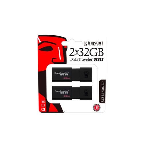 Kingston 32GB USB 3.0 Black DataTraveler 100 G3 2 Pack DT100G3/32GB-2P