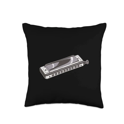 Musikinstrumente Gitarristen lustige Sprüche Funny Harmonica Comic Graphic for Men, Women, Children Throw Pillow, 16x16, Multicolor