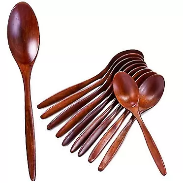 YPYSD Wooden Spoons, 10 PCS Wood Soup Spoon Set, Long Handle Natural Wood Table Spoons For Eating Mixing Stirring Cooking - 7.3 Inches Cookware set (Color : Brown)