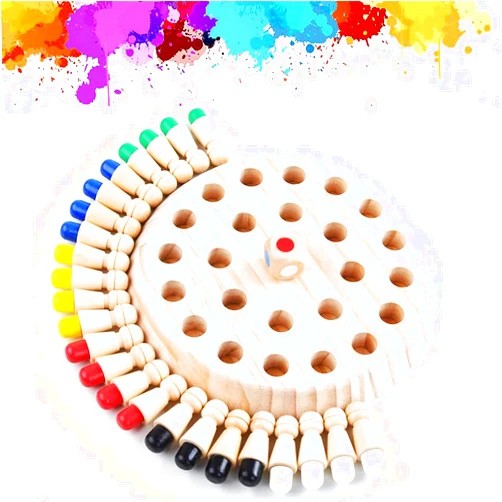 Funvalley Surperfect Wooden Memory Chess Board Game - Kids Matchstick Chess Color Cognitive Ability Toy - Intelligent Logic Game for 3 4 5 6 Year Old, Fine Motor Skills Toy Family Party Gifts