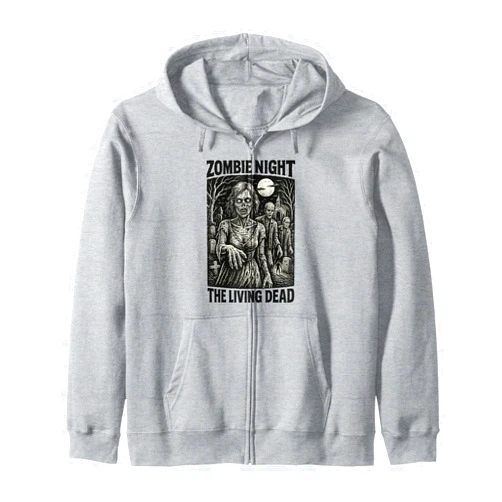 Retro Horror Classic Apparel Zombie Night at the Cemetery – Vintage Living Dead Design Zip Hoodie