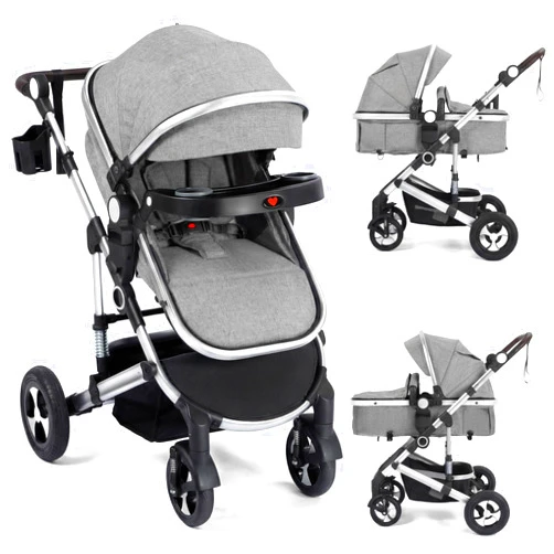 Kinder King 3 in 1 Reversible Baby Stroller w/Detachable Tray, Convert to Newborn Pram, Folding Infant Carriage for Toddler, Adjustable Canopy & Handle, Aluminum Alloy, Suspension Wheels