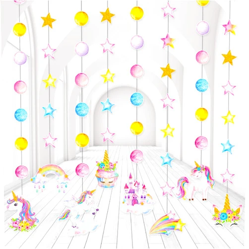 Herdear 8 Packs Unicorn Themed Party Hanging Decorations Unicorn Ceiling Garland Paper Unicorn Birthday Hanging Cutouts Banner for Kids Girls Unicorn Theme Birthday Baby Shower Party Supplies Decor