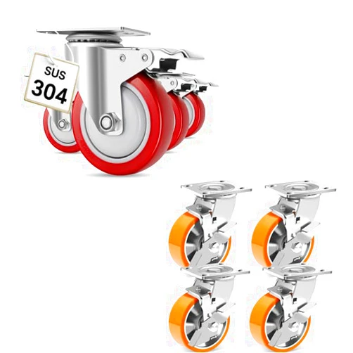W B D WEIBIDA 5 Inch Heavy Duty Casters and W B D WEIBIDA Stainless Steel 4 Inch Caster Wheels with Brake