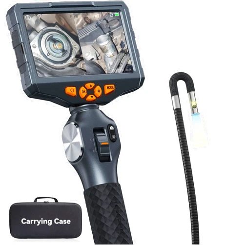 Teslong Articulating Borescope with Dual Lens Endoscope, Teslong 5-inch IPS Automotive Inspection Camera with Two-Way Articulation Tip, 6+1 LED Lights, Mechanics Fiber Optic Scope-Dia. 0.25 inch & L 5.0 feet