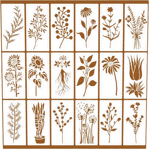 XQIGI 18 Pieces Stencils for Painting Leaves Plants Templates Flower Craft Stencil Reusable Plastic DIY Drawing Template Tropical Stencils for Paint on Wood Wall Rock Home Decor