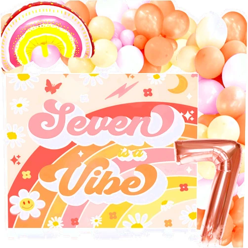 Roaring Good Time Seven Is A Vibe Birthday Party Decorations Balloon Rainbow Daisy Balloons Vintage Groovy 7th Birthday Decorations Hippie Retro 7 Years Old Birthday Decorations