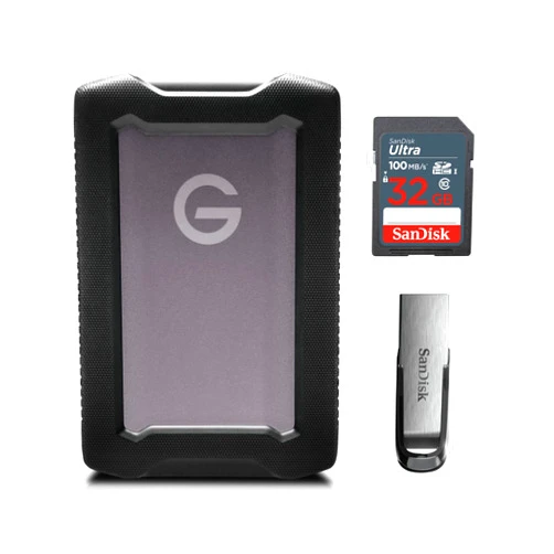 SanDisk Professional 4 TB G-Drive ArmorATD - Rugged, Durable Portable External Hard Drive HDD, USB-C, USB 3.1 Gen 1 Bundle with USB 3.0 Flash Drive and 32GB Memory Card (3 Items)