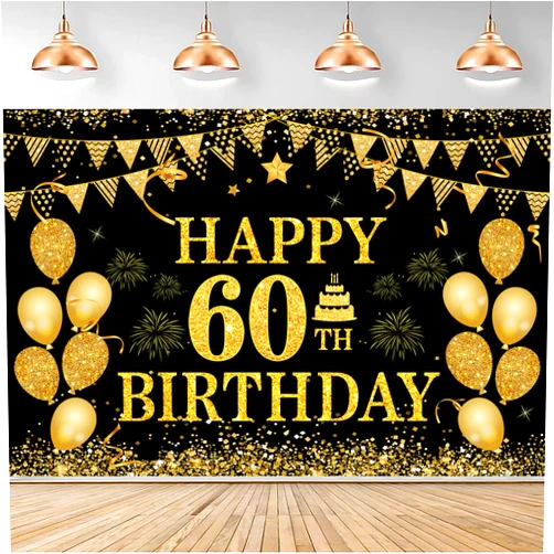 MDCGFOD 60th Birthday Decorations for Men Women - Happy 60th Birthday Banner Party decorations Cheers to 60 Years Birthday Party Suppiles Black Gold Backdrop for 60th Birthday Decor (71 x 45 inch)