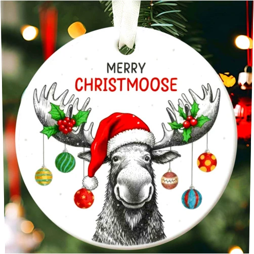 Unsttna Merry Christmoose Ornaments 2025, Funny Moose Christmas Ornaments, Antlered Animal​ Hunting Keepsake, Animal Lover Gifts for Kids, Ceramic Christmas Hanging Ornaments, Funny Gifts for Farmer