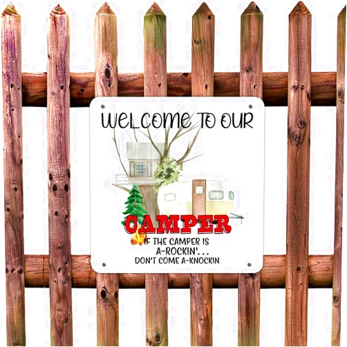 Lutieger Welcome to Our Camper Farmhouse Rustic Camping Signs with Saying Sign Outdoor Lake House Mountain Gift for Dreamer and Traveler Rustic Metal UV Protected Camper Accessories