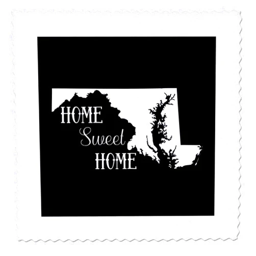 3dRose 16x16 inch Quilt Square - Home Sweet Home Outside The State of Maryland. Black Background. Stamp City - Typography