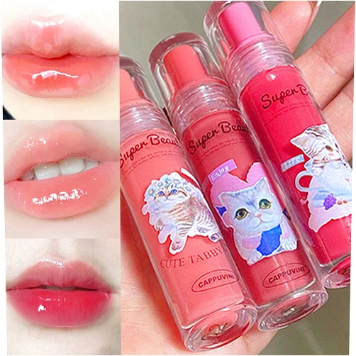 Sitovely 3PCS Cute Jelly Lip Gloss Set, Moisturizing Lipstick Mirror Series, High Shine Lip Glow Oil Lip Tint, Plumping Water Lip Glaze for Girls Teens & Women (A)
