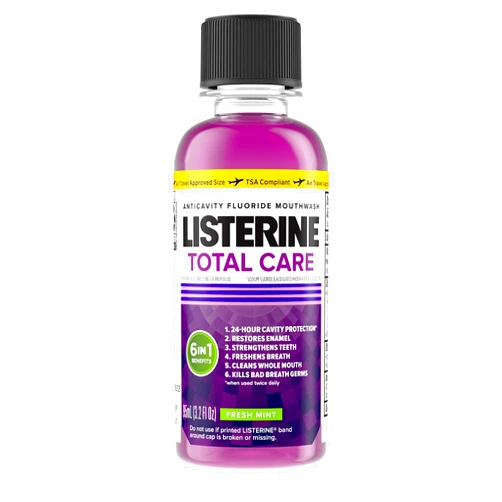 Listerine Total Care Anticavity Fluoride Mouthwash for Bad Breath, Fresh Mint, 3.2 Fl oz, Pack of 12