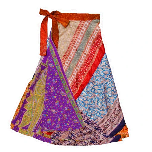 Jedzebel ¾ Length Reversible Patchwork Silk-Blend Sari Wrap Skirt - DN20