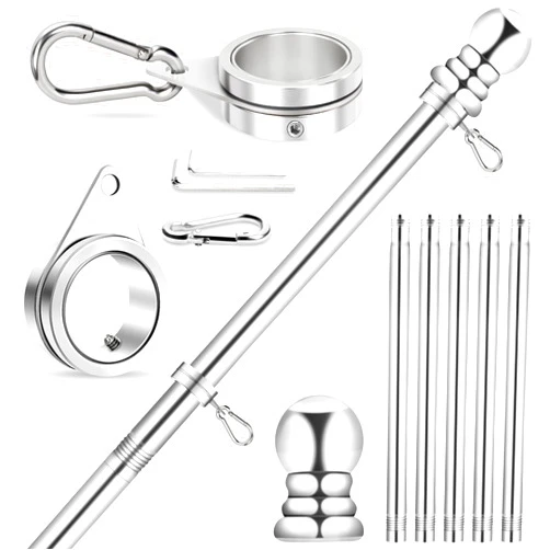 REERON Flag Pole for House, REERON 6 FT Stainless Steel Spinning Flagpole Kit, 1