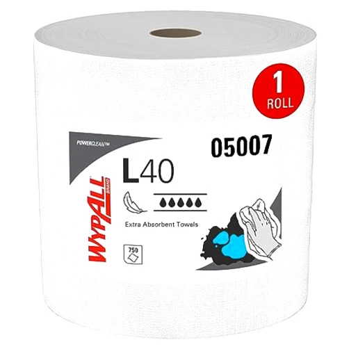 WypAll Power Clean L40 Extra Absorbent Towels (05007), Limited Use Towels, White, 1 Jumbo Roll per Case, 750 Sheets per Roll