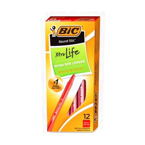 BIC Round Stic Xtra Life Ball Pen, Medium Point (1.0 mm), Red, 24-Count