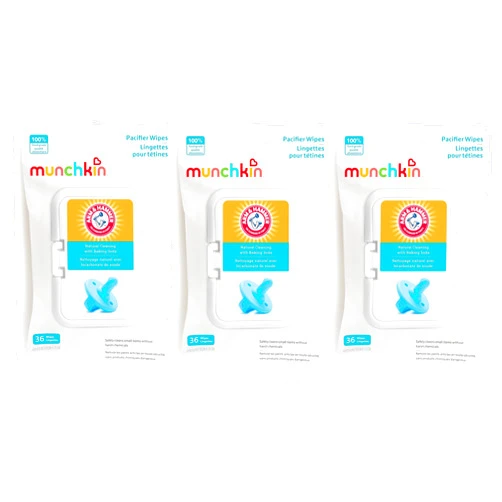 Munchkin Arm & Hammer Pacifier Wipes - Safely Cleans Breast Pump Parts and Feeding Essentials for Baby and Toddler, 3 Pack, 108 Wipes