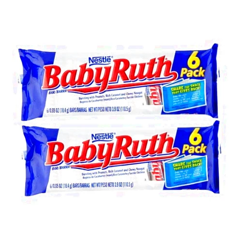 Baby ruth mini (2 pack) Baby Ruth Fun Size, 6 Pack Bar, Dry Roasted Peanuts, Rich Caramel, and Smooth Nougat 3.9 oz