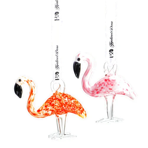 QFkris Set of 2 Flamingos Glass Hanging Ornaments Hand Blown Pink Flamingo,Art Glass Birds Animals Figurines Home Garden Flamingo Hanging Decorative(2.5inch,Pink & Red) for Christmas Tree Decorations