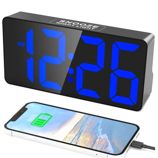 PPLEE Alarm Clock for Bedroom, 7 In Large Display Digital Clock with Dual Alarms&USB Charger Ports,Night Light,Battery Backup,Adjustable Brightness&Volume,DST, Loud Desk Clock for Kid Boy Girl Heavy Sleeper
