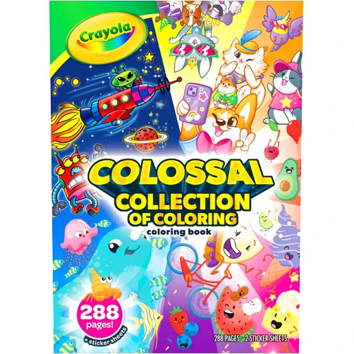Crayola Colossal Collection of Coloring, 288 Coloring Book Pages, 2 Sticker Sheets, Coloring Book for Kids, Toddler Travel Activity, 3+
