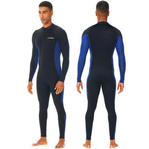 Lansru Men Wetsuit, 5/4mm Upgrade CR Neoprene Wetsuits for Men, Ideal Thermal Wet Suit in Cold Water, Front Zip for Surfing Snorkeling Diving Swimming