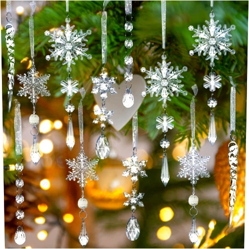 Cettkowns 26pcs Christmas Tree Decorations with 5 Styles Hanging Clear Acrylic Xmas Tree Snowflake Icicle Drop Crystal Ornaments for Christmas New Year Holiday Wedding Winter Party Decor